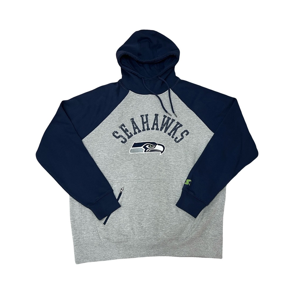 Starter Seattle Seahawks NFL Hoodie XXL Gray Navy Pullover Sweatshirt Logo 2XL - Picture 2 of 4